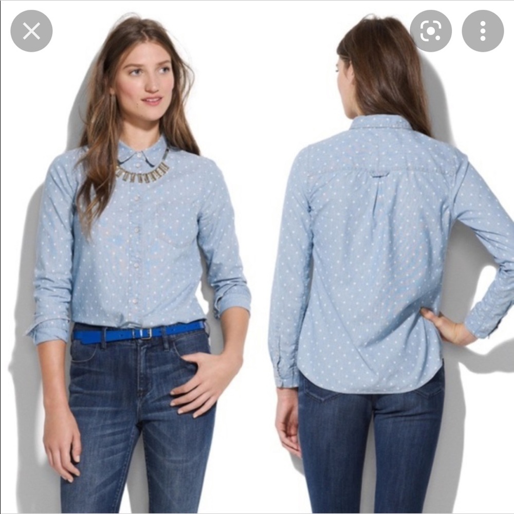 Madewell chambray polka dot button down